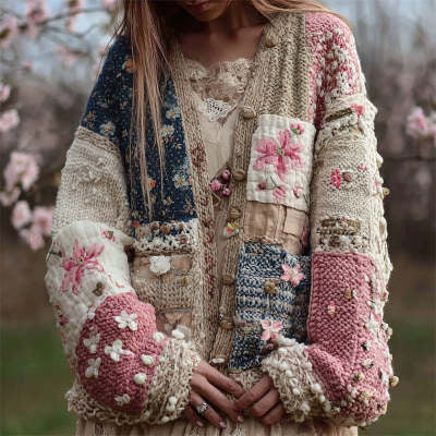 Womens Knitted Cardigan With Digital Print Pattern
