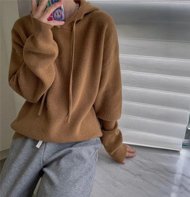 Casual And Versatile Women's Cashmere Hooded Knit Sweater