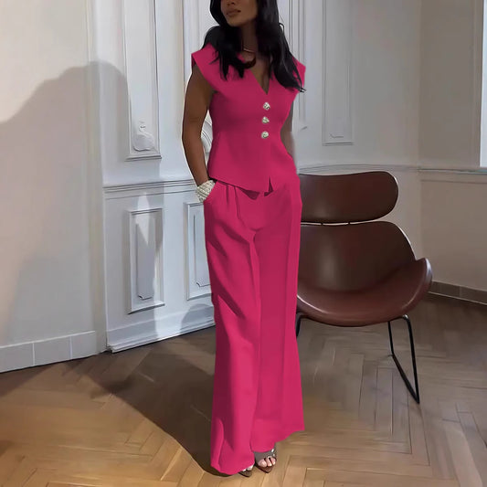 Womens Casual Two-Piece Set With V-Neck And Hooded Sleeves