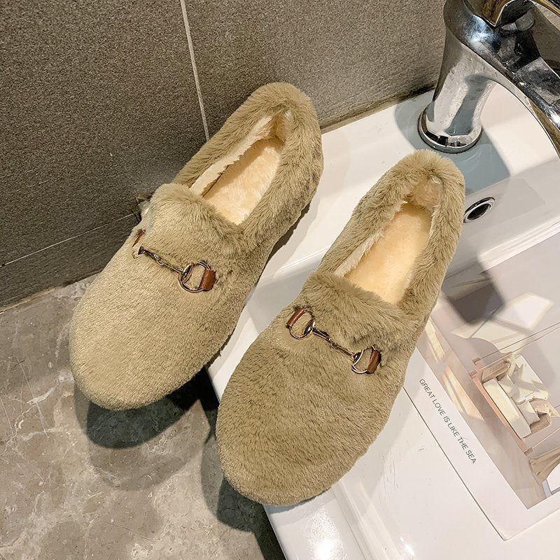 Flat Bottomed One Step Net Celebrity Plus Velvet Beanie Shoes