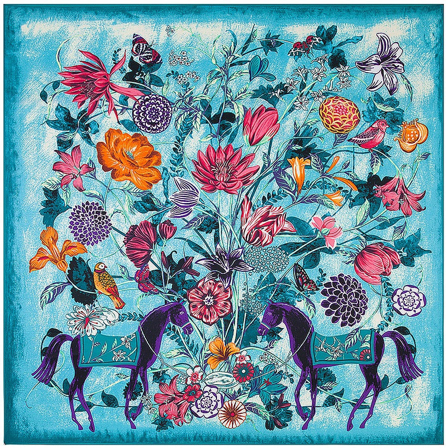 Floral Carriage Twill Large Square Silk Scarf Sunscreen Shawl
