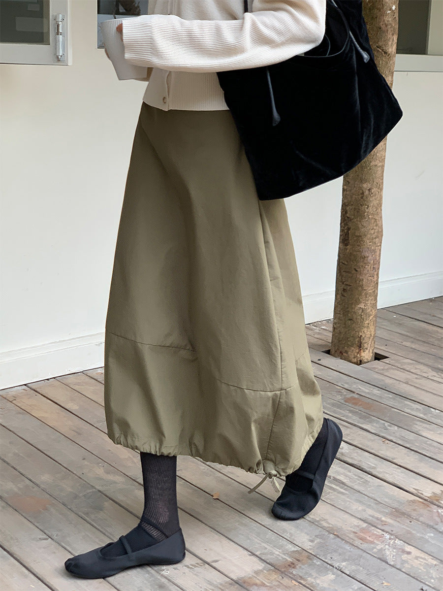 Elegant Simple Korean Style Drawstring At Hem A- Line Skirt