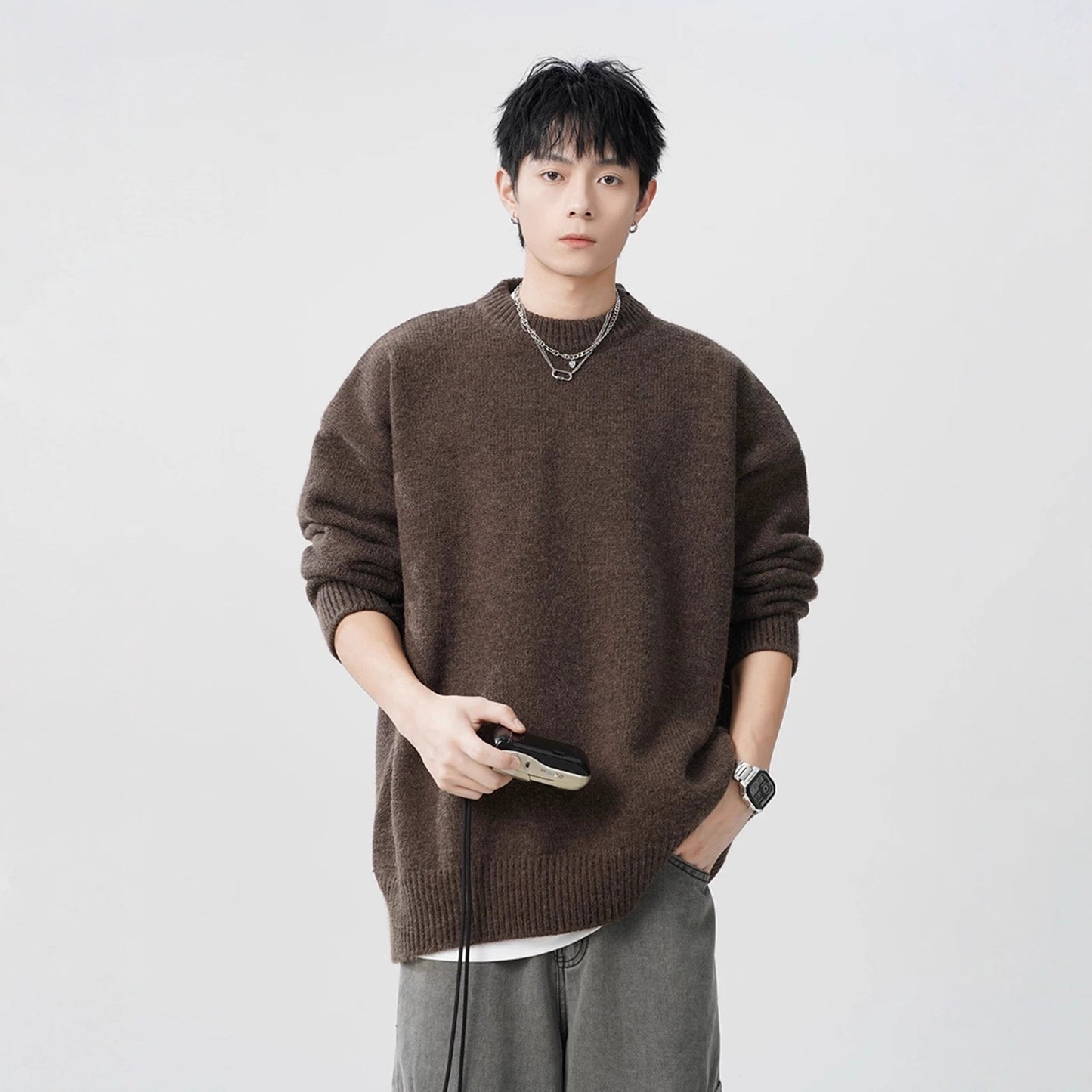Laid-back Versatile Loose-fitting Knit Sweater For Teens And Young Adults