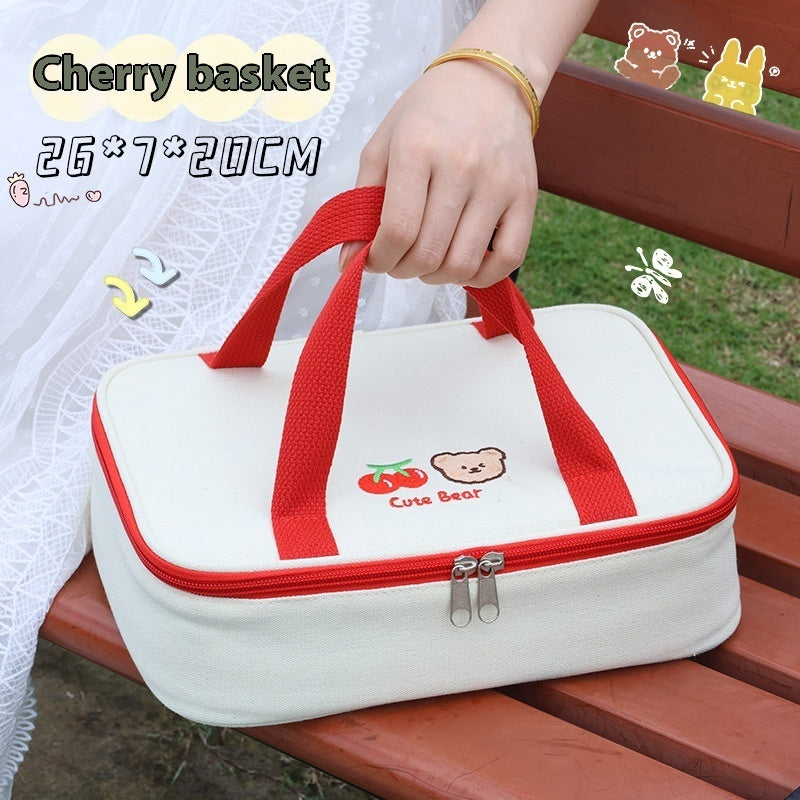 Cherry Bear Good-looking Lunch Box Bag Portable Office Worker Large Capacity Storage Bag