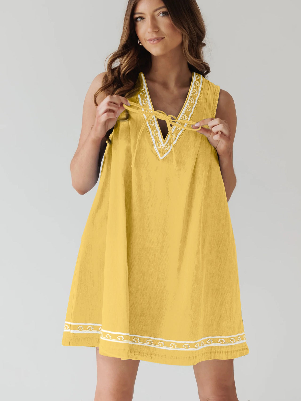 V-neck Sleeveless Embroidered Denim Vest Dress