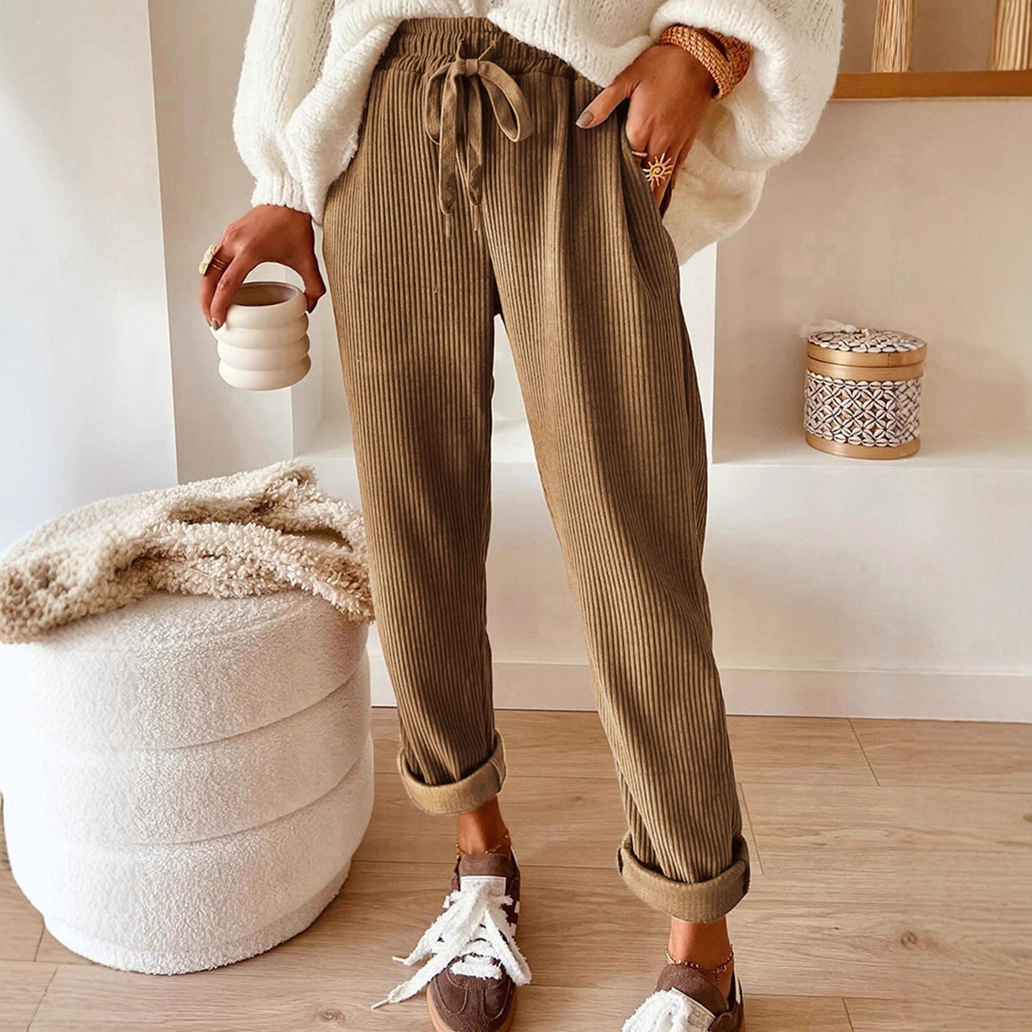 Women's Casual And Fashionable Solid-color Wide-leg Pants