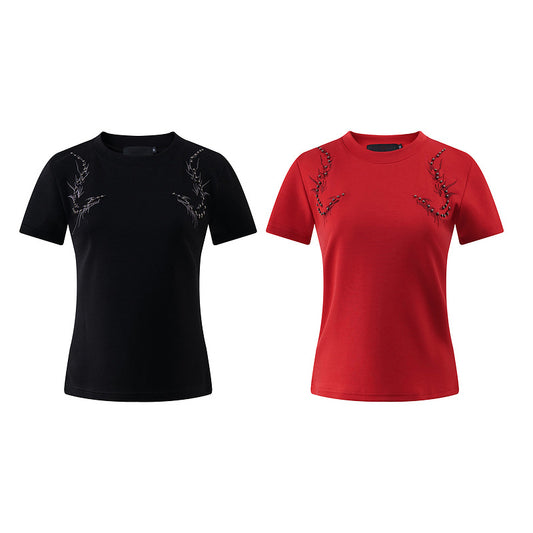 American Niche Creative Embroidery Beaded Shoulder Short Sleeve