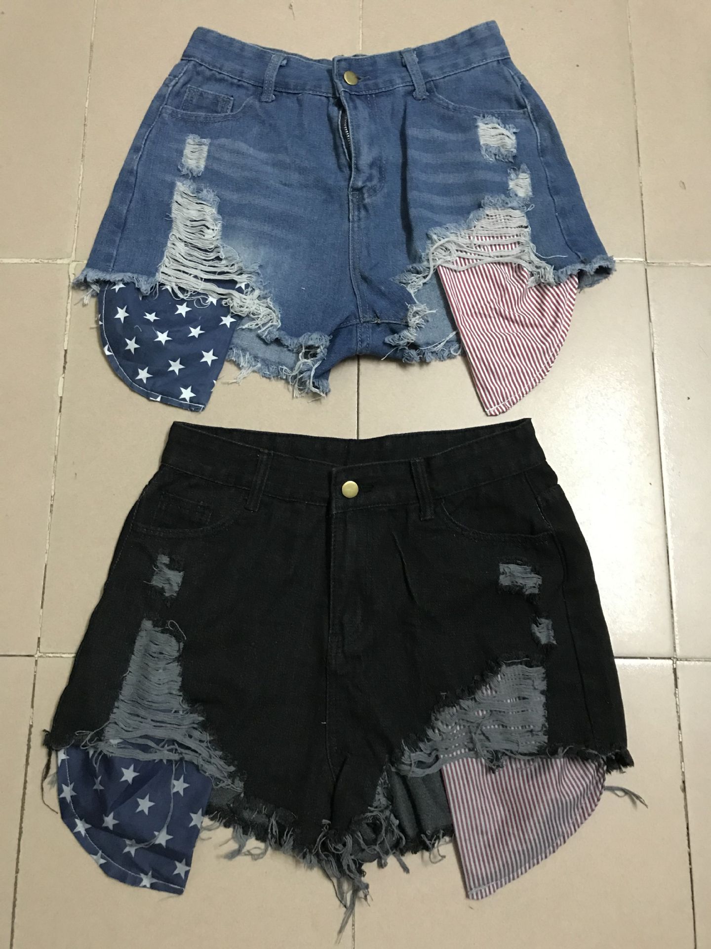New Pocket Stars And Stripes Flag Ripped Shorts