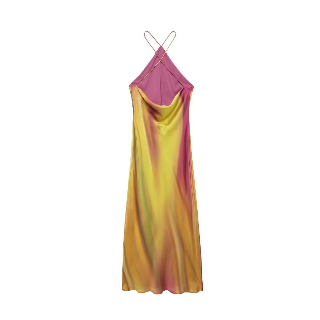 European And American Style Women's Printed Sleeveless Halter Sexy Loose Long Dress