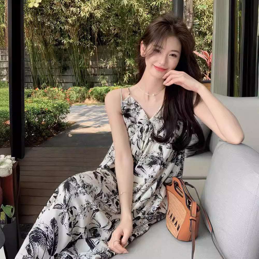 Womens Ink-Wash-Style Floral Slip Dress