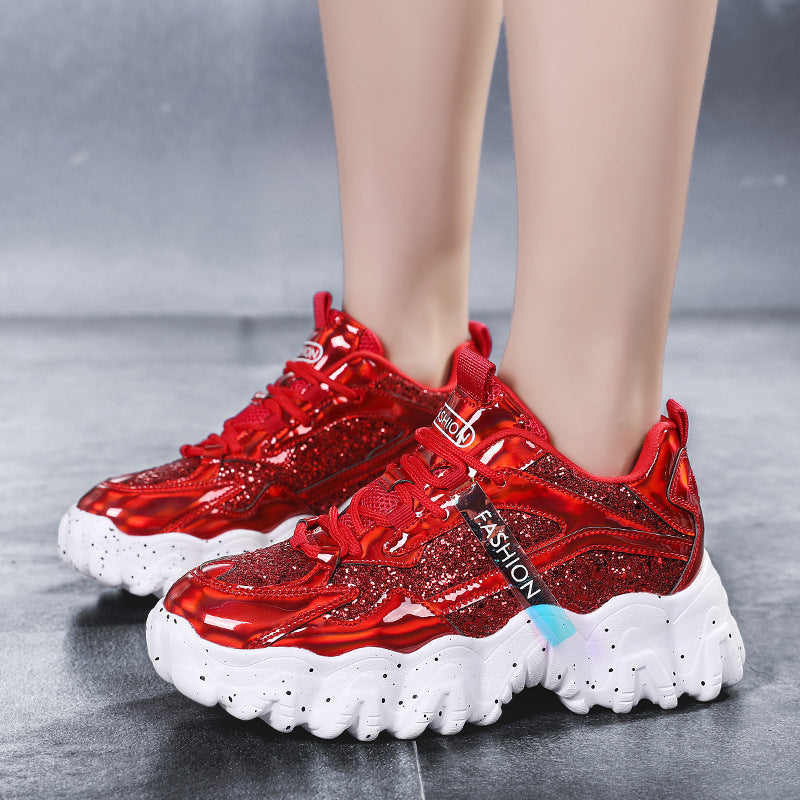 Fashion Sequins Increase Daddy Shoes Platform Casual Sneakers