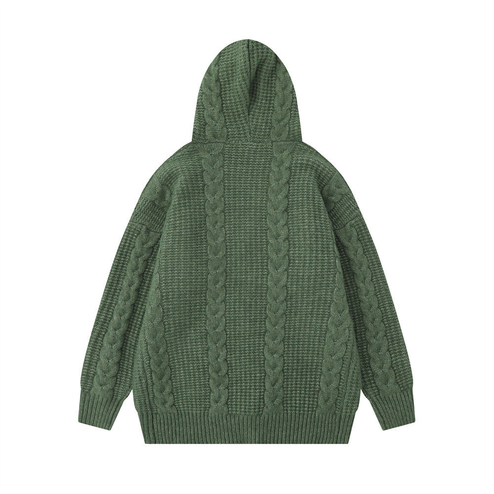 Twist Horn Button Cardigan Hooded Sweater Coat Lazy