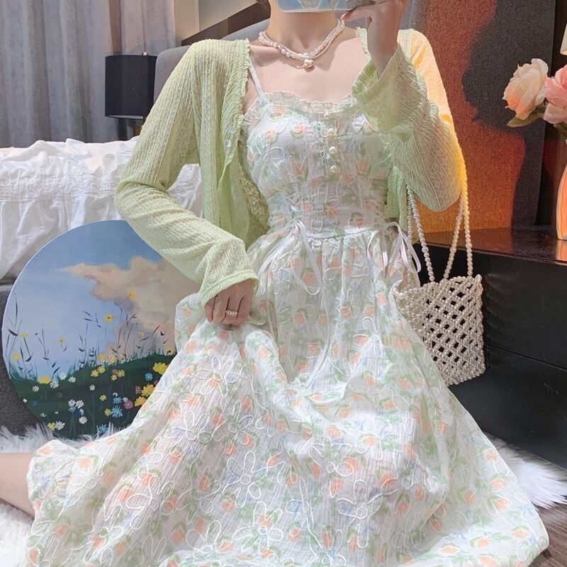Womens Sun-Protective Cardigan And Camisole Dress Set