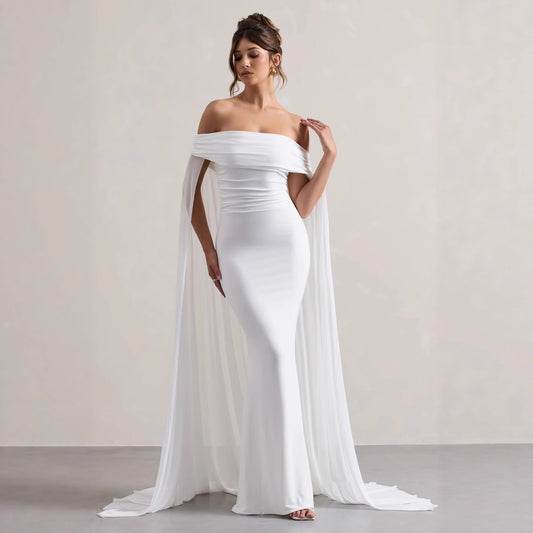 Elegant And Fashionable Off-shoulder Pleated Dress For Women