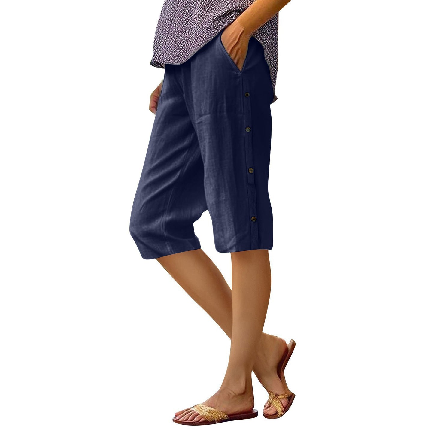 Loose Casual High Waist Cotton And Linen Breathable Cropped Pants