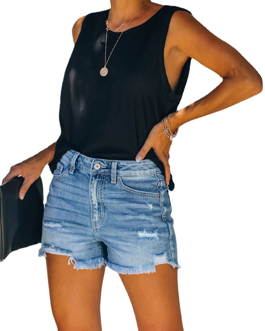 Women's Temperament Fashion Hole Denim Casual Shorts