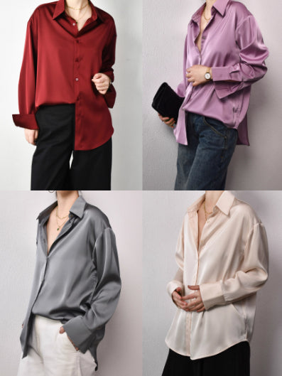 Loose Oversized Drop Shoulder High-end Drape Lazy Luster Shirt