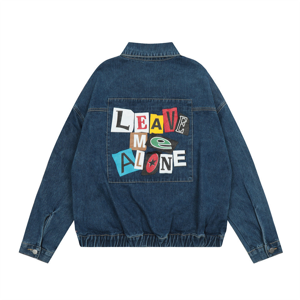Creative Contrast Color Letter Printing Denim Jacket