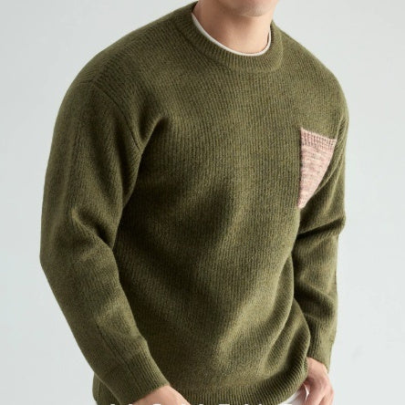 Mens Thickened Crew-Neck Knitted Sweater