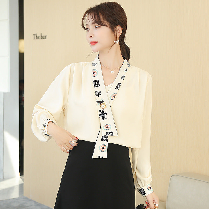 Shirt Female Design V-neck Tie Top Early Spring