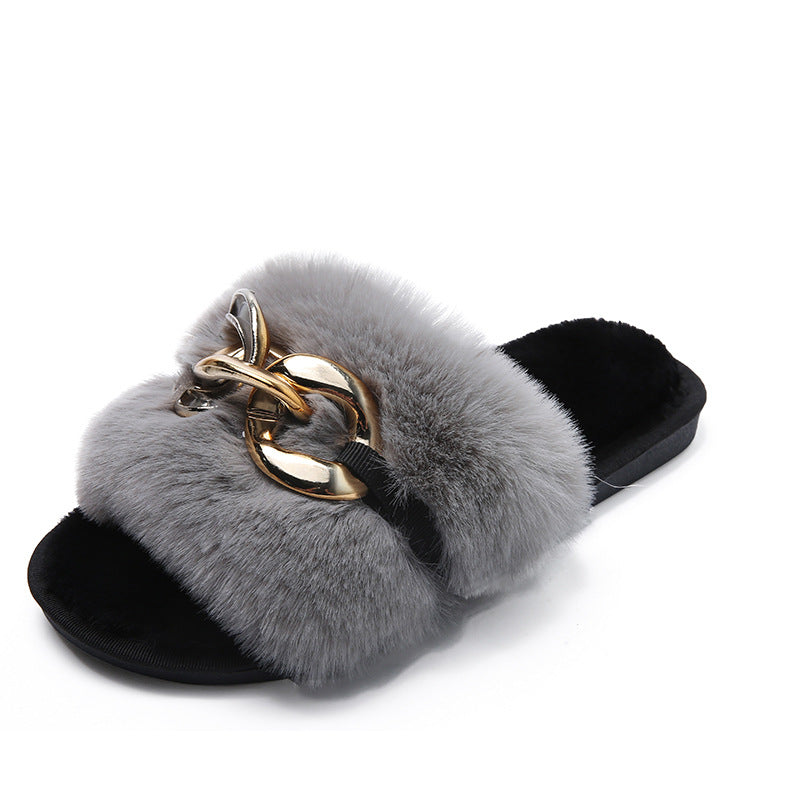 Women's Flat Bottom Home Casual Korean Style Plush Slippers