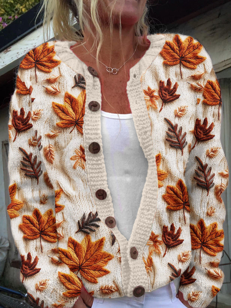 3D Digital Print Cardigan Strikket Frakke Damebeklædning