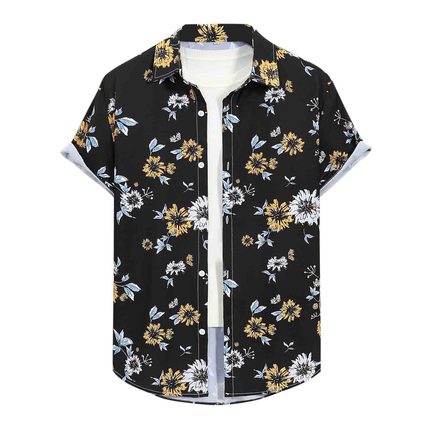 Men's Casual Fashionable Digital-Print Short-Sleeve Shirt