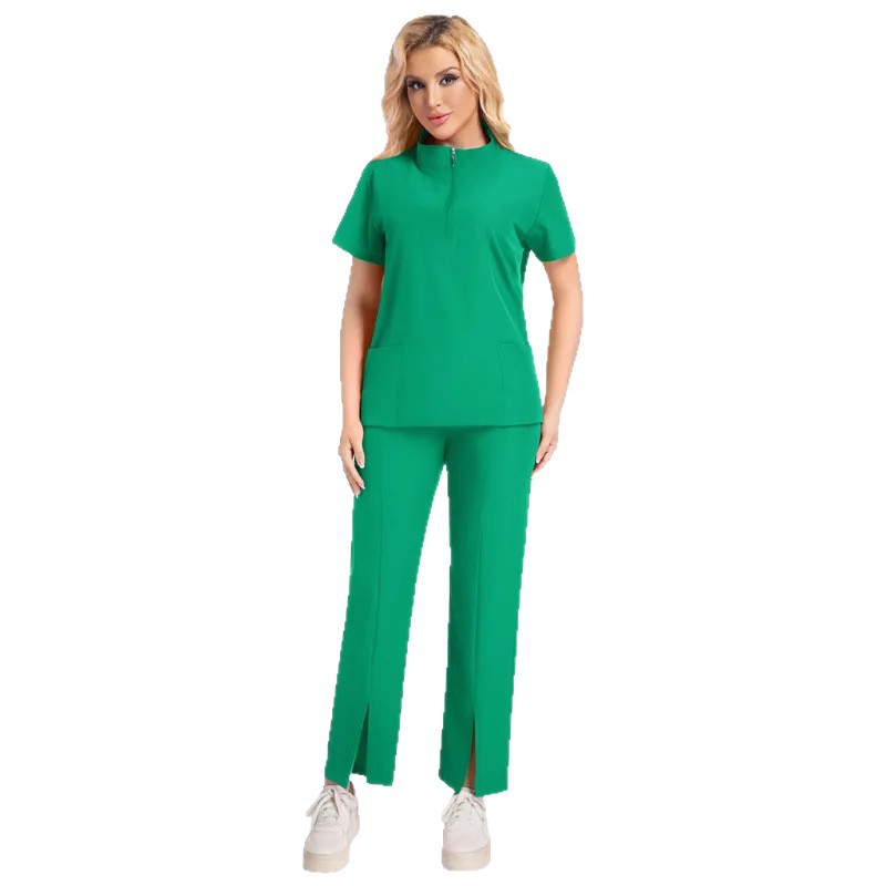 New Summer Casual Stand Up Collar Zipper Short Sleeved Surgical Gown