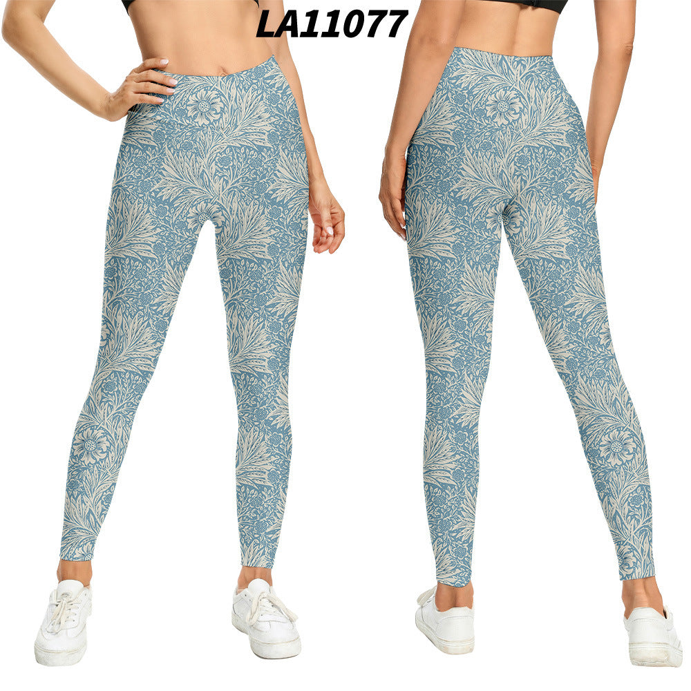 Women's Floral Print High-waist Buttocks Tights