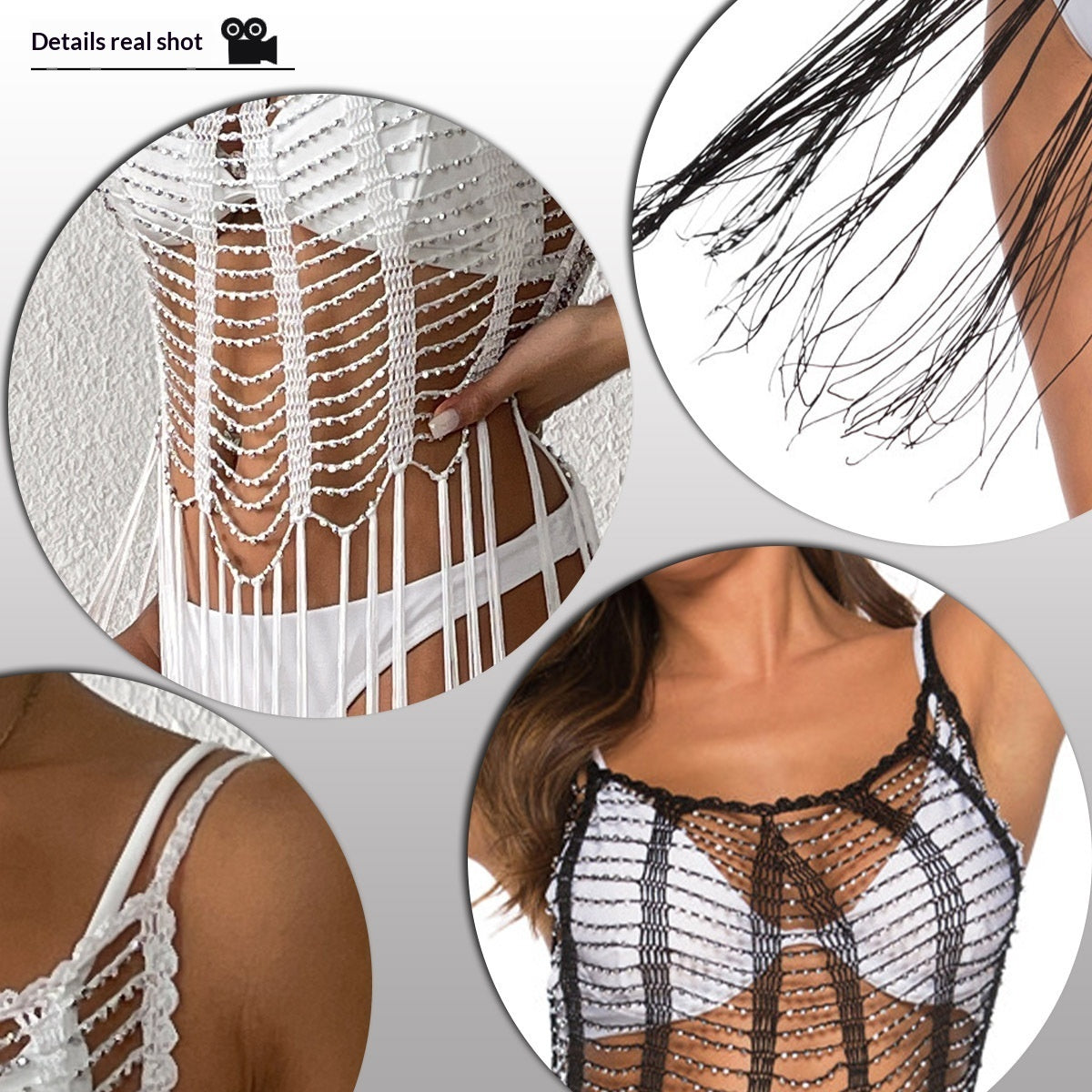 Hollowed-out Cover Skirt Short Skirt Strapless Dress Beaded Shirt Swimwear Sexy Beach Cover-up