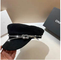 Women's Rhinestone Woolen Navy Hat