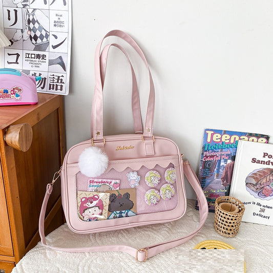 Personality Transparent Hairball Soft Girl Student Transparent Shoulder Bag