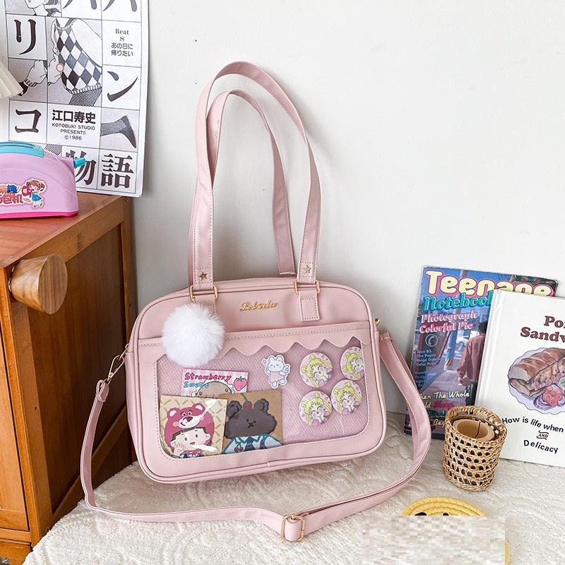 Personality Transparent Hairball Soft Girl Student Transparent Shoulder Bag