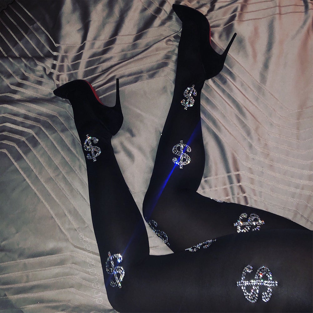 Efterår Og Vinter Fortykket Varm Rhinestone Bogstaver Rhinestone Sorte Strømpebukser