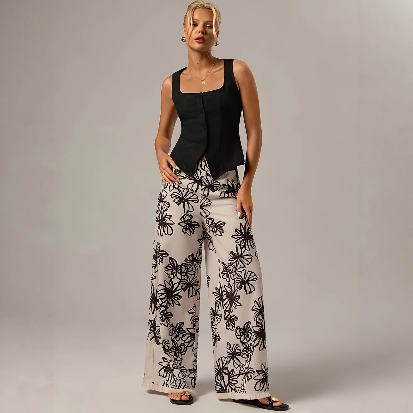 New Soft-style Elegant Wide-leg Pants With A Delicate Print