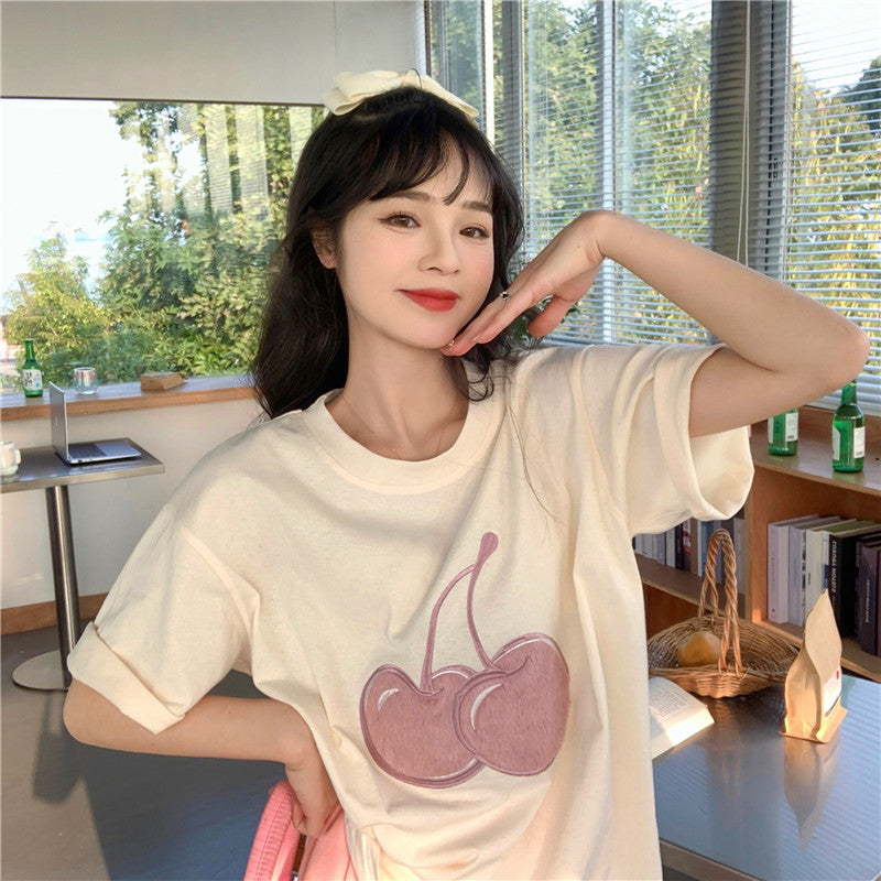 Sweet Embroidered Outer Wear Loose Mid Length Student Bottoming Top