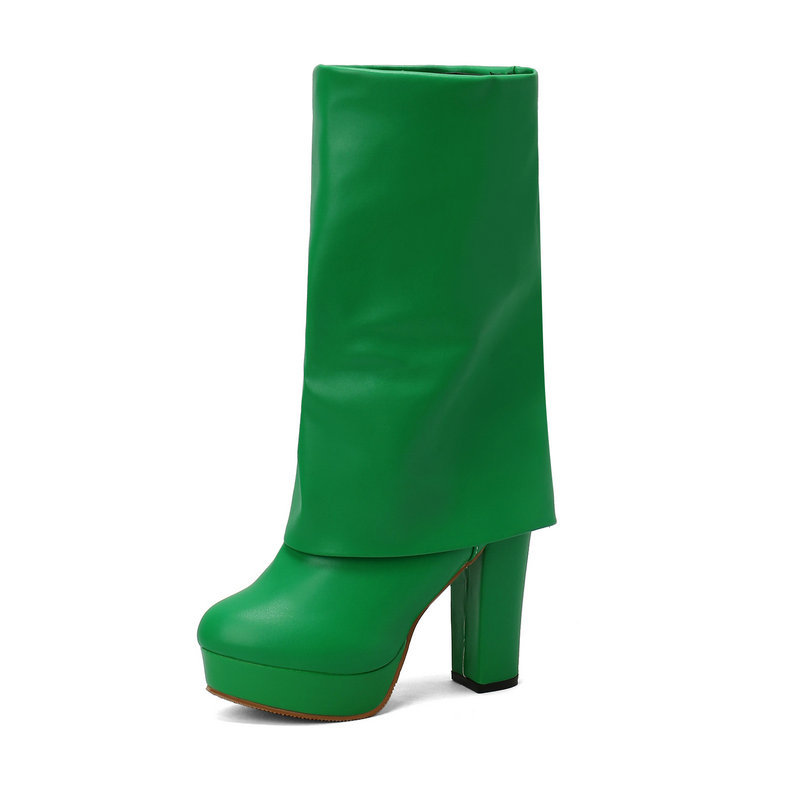 Super High Heel Folding Tube Side Zip Women's Mid-well Boots
