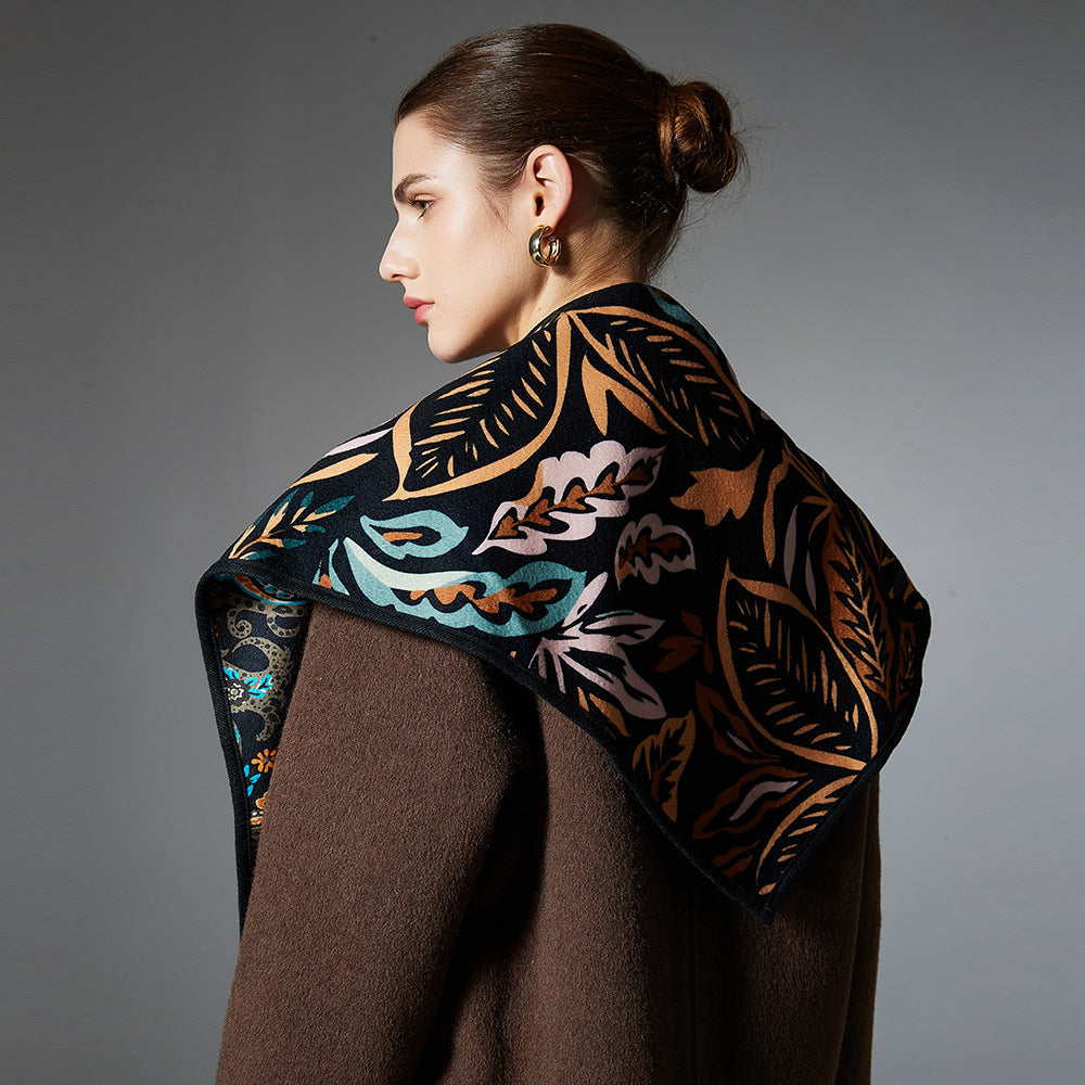 European And American Autumn And Winter Paisley Leaves Jacquard Triangle Shawl Scarf