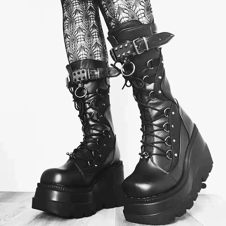 Women's Plus Size Round Toe Platform Wedge Boots