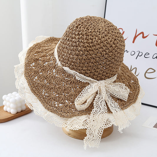 Women's Big Brim Beach Lace Strap Bow Hat