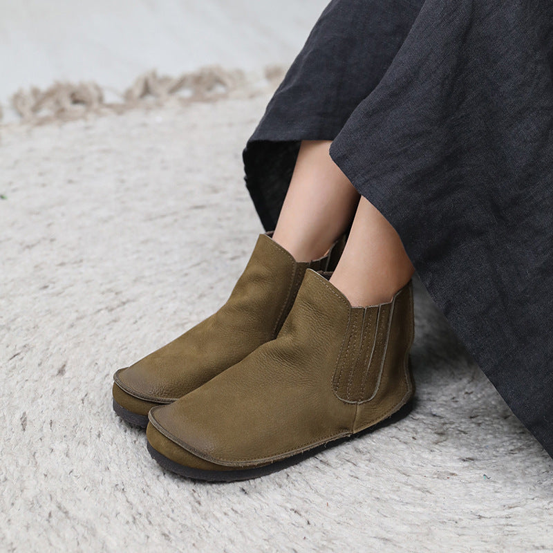 Fashion Cowhide Round Toe Elastic Boots