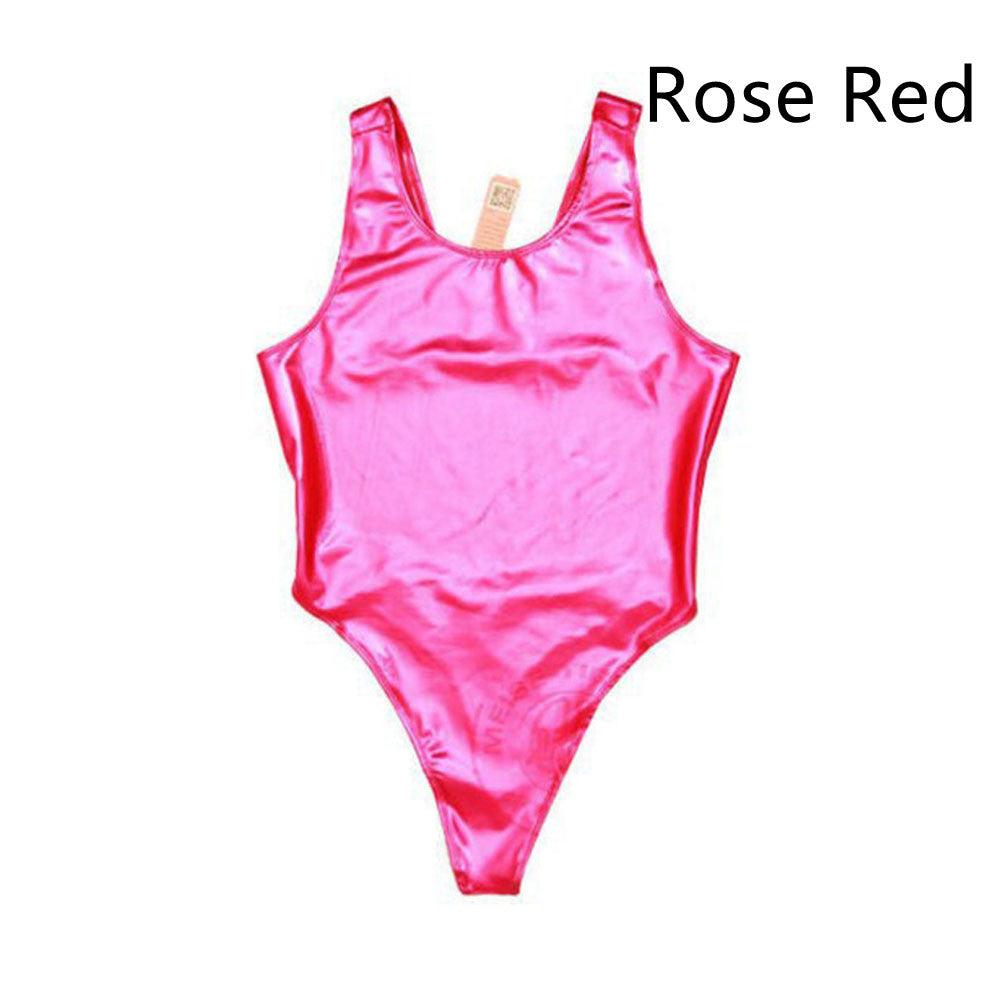 Women's Fashion Simple Solid Color Rubber Surface Bikini Swimsuit