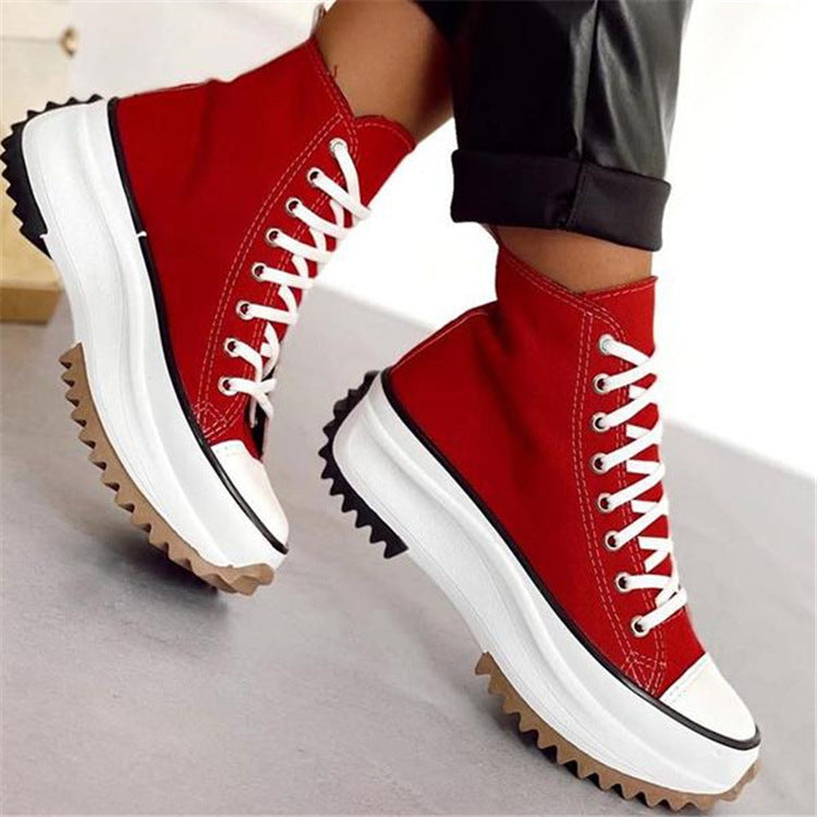 Women's Viscose High-top Platform Solid Color Canvas Shoes  Adult