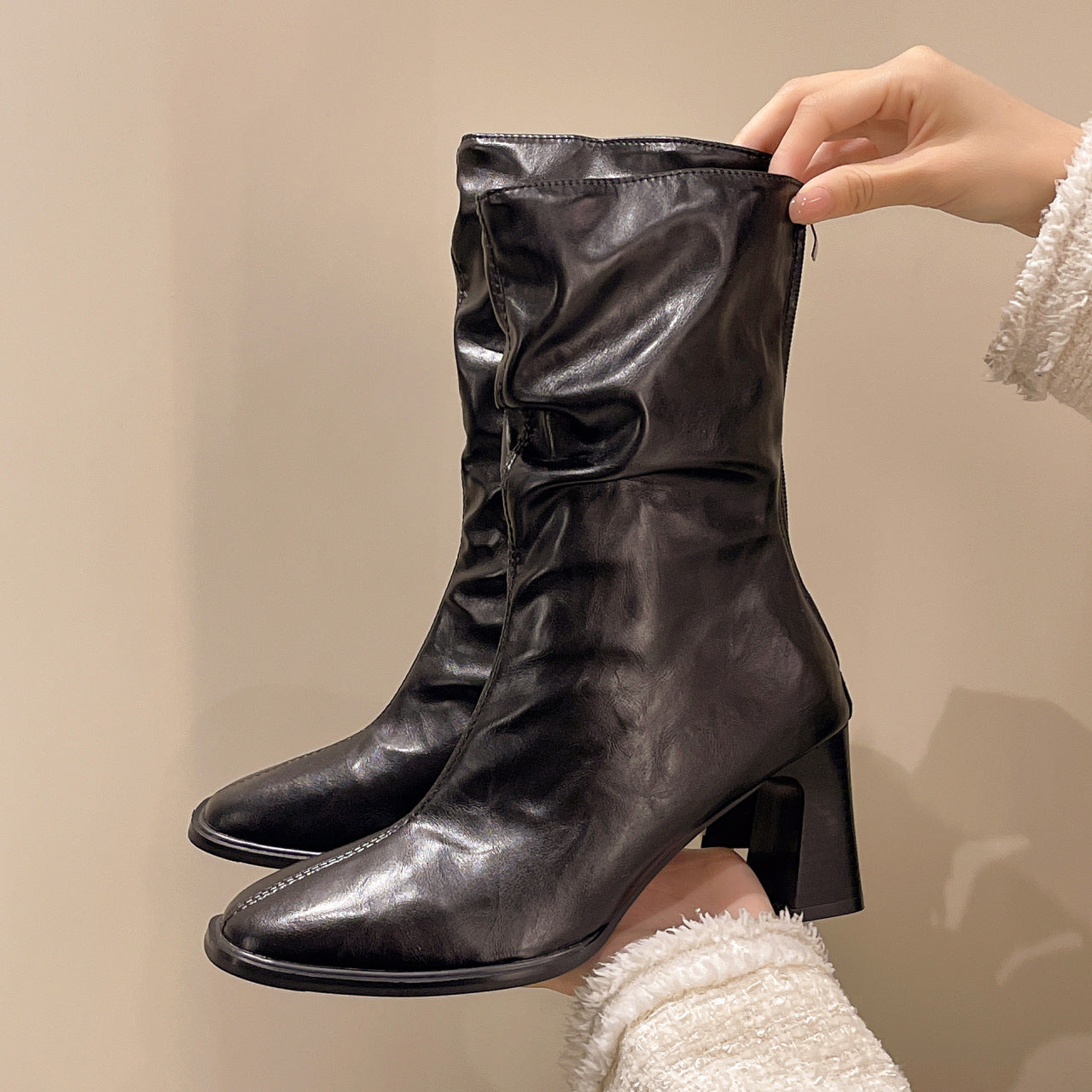 Large Size Women's Autumn And Winter High Heel Plus Fat Botton Width Ankle Boots