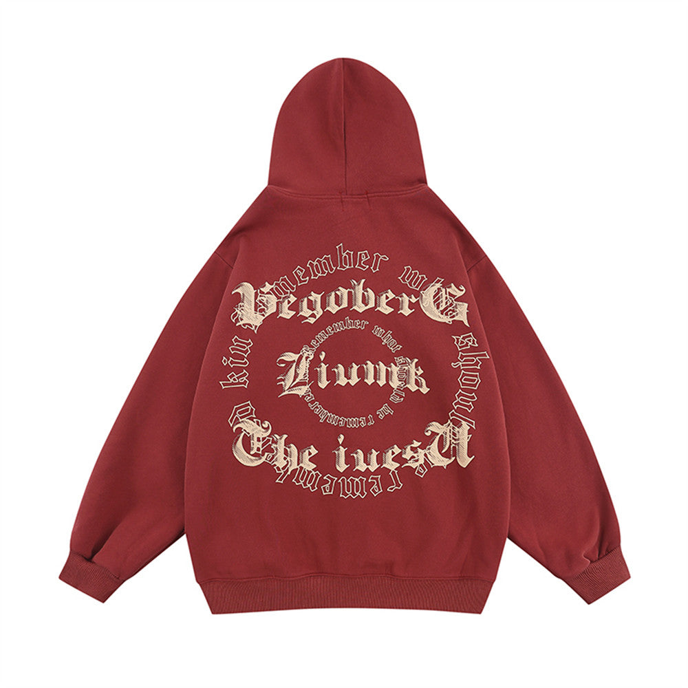 Creative Letters Printing Plus Velvet Hooded Cardigan Sweaters Menswear Loose Zipped Sports Coat