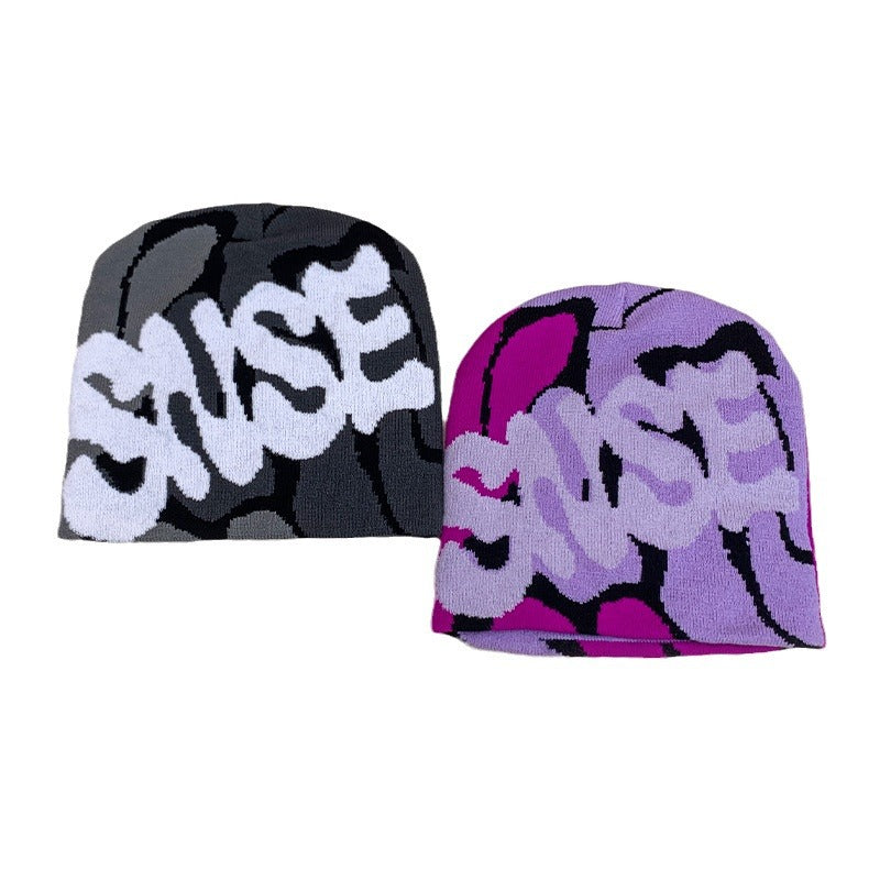American Contrast Color Letter Jacquard Knitted Hat