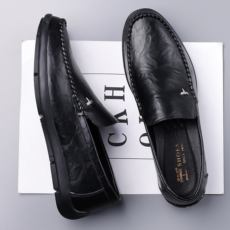 Mens Casual Breathable Leather Slip-on Shoes With A Soft Sole