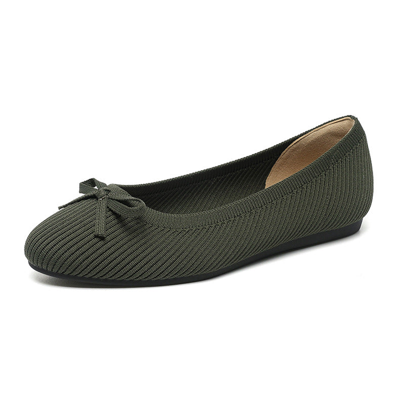 Round Toe Shallow Mouth Flat Pumps Women's Bow Casual Plus Size Convenient Shoes
