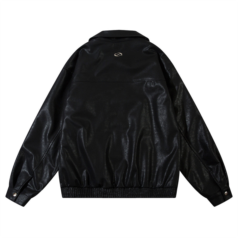 Men's Casual American Style Loose Flying PU Leather Jacket Coat