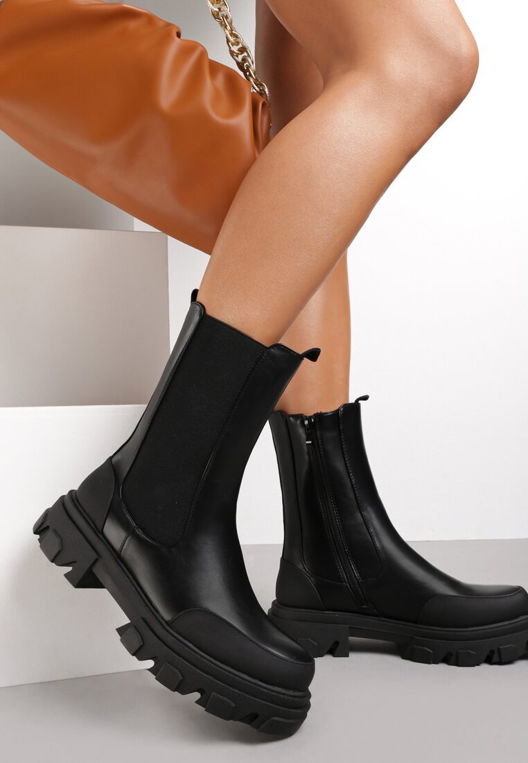 Smoke Tube Boots Stitching Thin Thin Boots Women's Short Boots Single Boots Mid-tube Thick Bottom